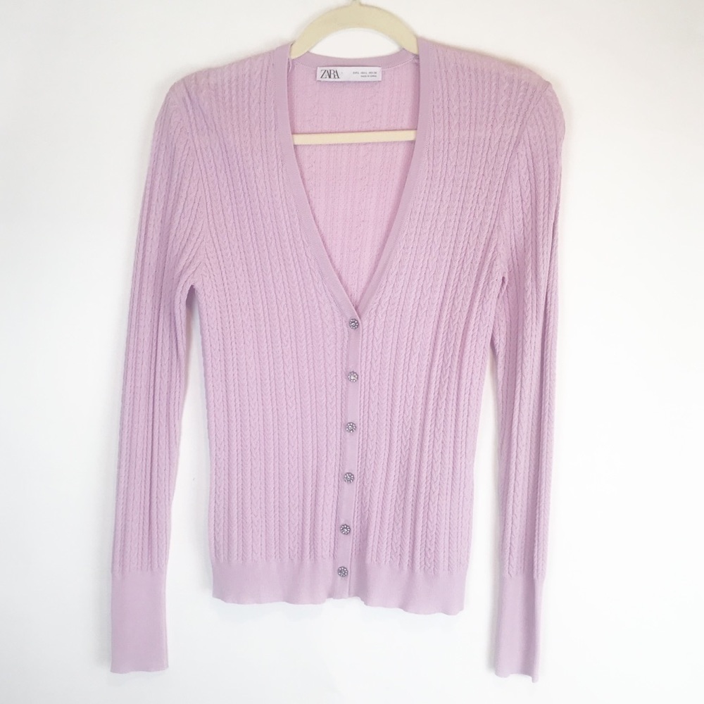 Zara Deep V Neck Cardigan Rhinestone Buttons